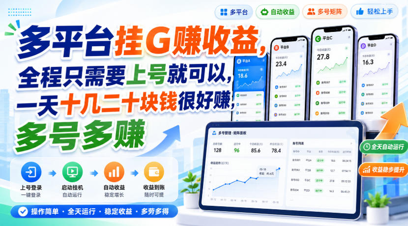 免费资源-多平台挂G賺收益,全程只需要上号就可以,一天十几二十块钱很好賺,多号多賺【揭秘】-知铺资源网