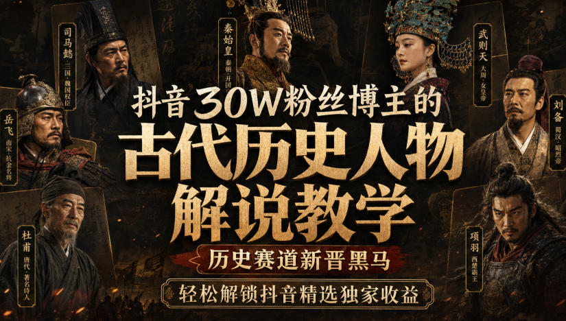 免费资源-抖音30W粉丝博主的古代历史人物解说教学,历史赛道新晋黑马,轻松解锁抖音精选独家收益-知铺资源网