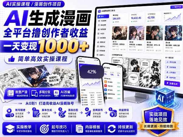 免费资源-AI生成漫画全平台撸创作者收益内部课程,实操最高单日变现1k+-知铺资源网