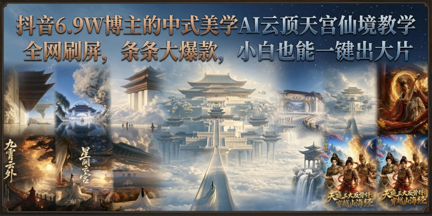 免费资源-抖音6.9W博主的中式美学AI云顶天宫仙境教学,全网刷屏,条条大爆款,小白也能一键出大片-知铺资源网