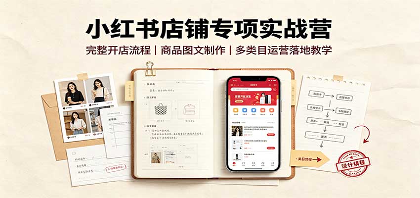 免费资源-小红书店铺专项实战营:完整开店流程,商品图文制作,多类目运营落地教学-知铺资源网