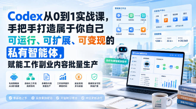 免费资源-Codex从0到1实战课,手把手打造属于你自己可运行、可扩展、可变现的私有智能体,赋能工作副业内容批量生产-知铺资源网