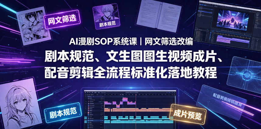 免费资源-AI漫剧SOP系统课|网文筛选改编、剧本规范、文生图图生视频成片、配音剪辑全流程标准化落地教程(更新0826)-知铺资源网