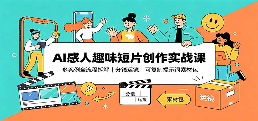 免费资源-AI感人趣味短片创作实战课:多案例全流程拆解,分镜运镜,可复制提示词素材包-知铺资源网