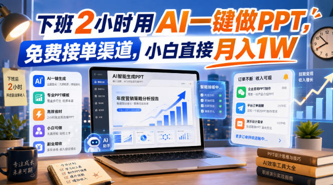 下班2小时用AI一键做PPT,免费接单渠道,小白直接月入1W【揭秘】-知铺资源网