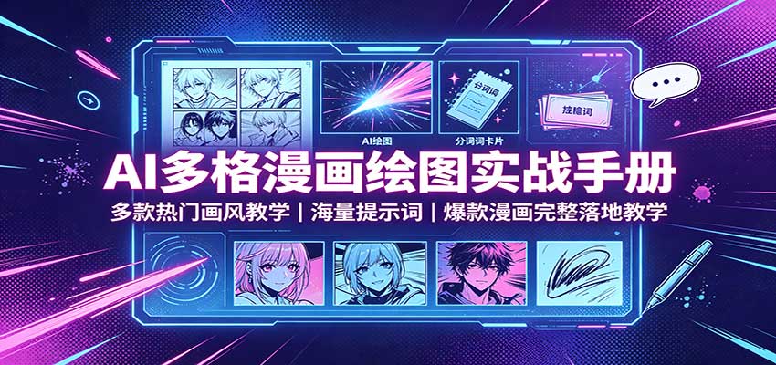 免费资源-AI多格漫画绘图实战手册:多款热门画风教学,海量提示词,爆款漫画完整落地教学-知铺资源网