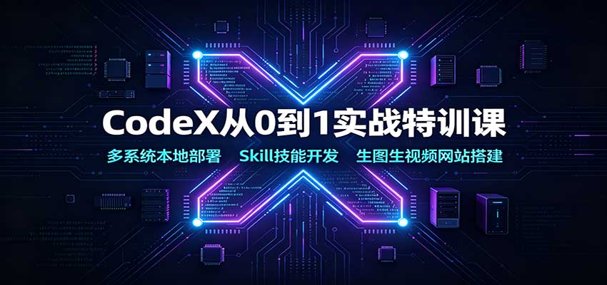 免费资源-CodeX从0到1实战特训课:多系统本地部署,Skill技能开发,生图生视频网站搭建-知铺资源网