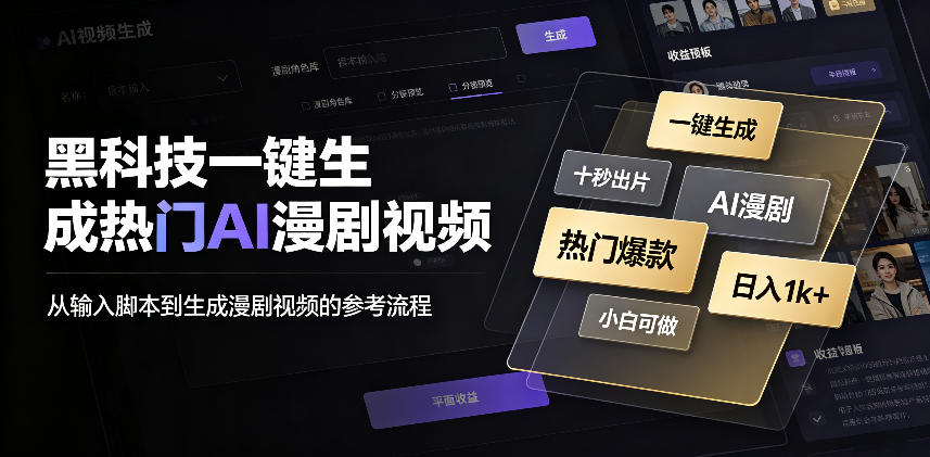 免费资源-黑科技一键生成热门AI漫剧视频,十秒钟即可搞定,小白也能日入1k+【揭秘】-知铺资源网